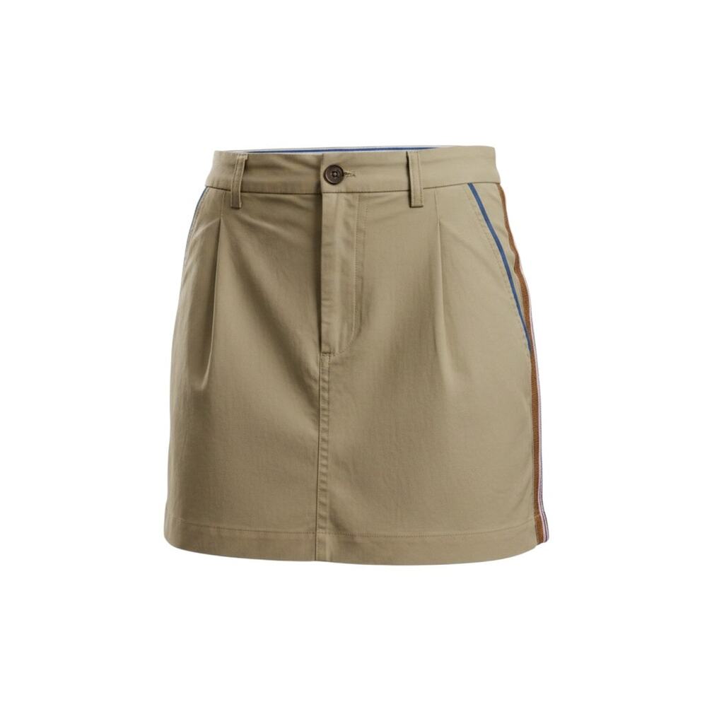 Maeve Anthropologie : khaki mini skirt with side stripe trim, belt loops, button
